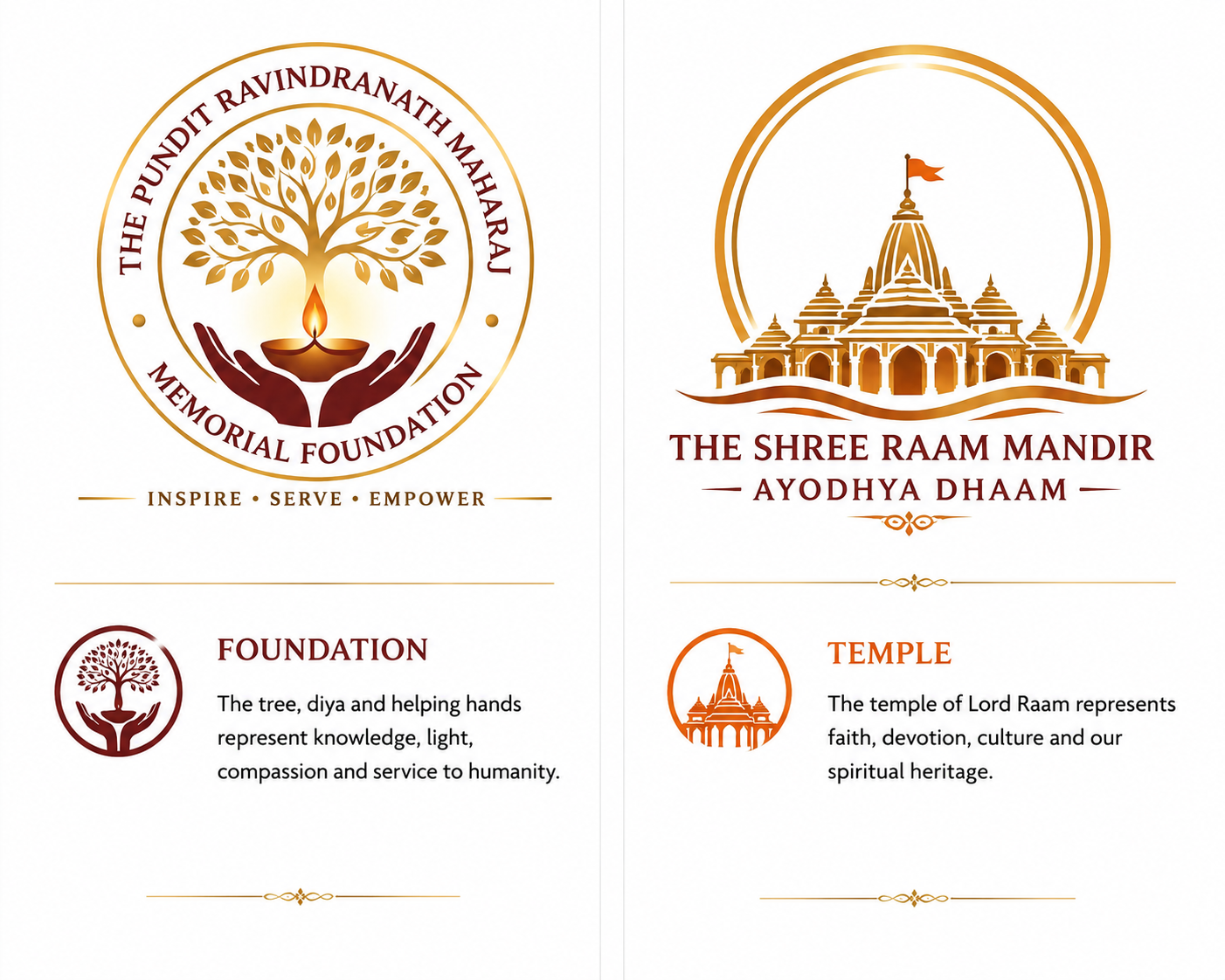 Proposed logos for the Foundation and The Shree Raam Mandir Ayodhya Dhaam